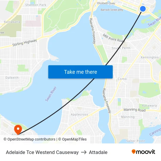 Adelaide Tce Westend Causeway to Attadale map