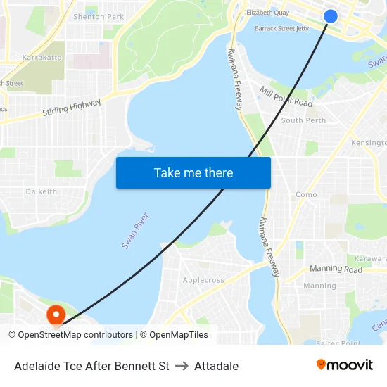 Adelaide Tce After Bennett St to Attadale map