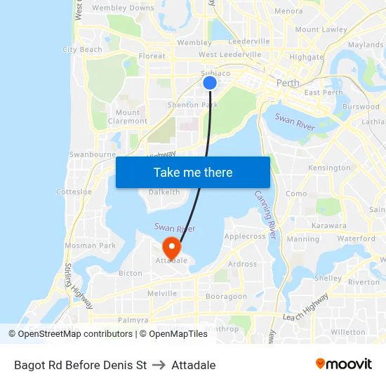 Bagot Rd Before Denis St to Attadale map