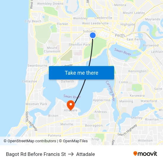 Bagot Rd Before Francis St to Attadale map