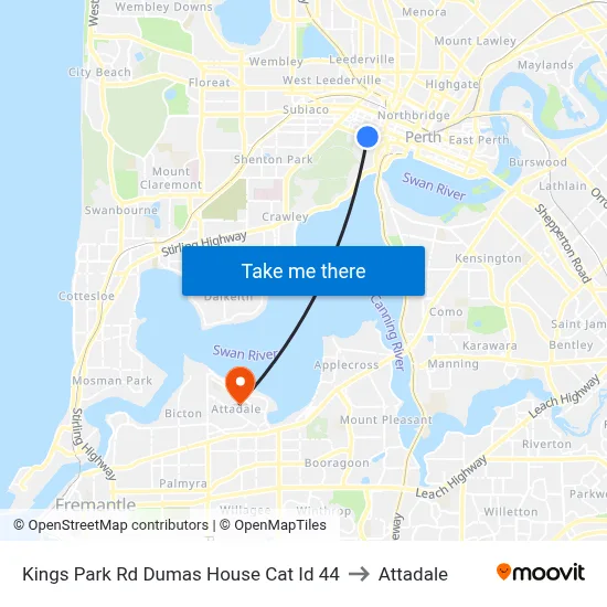Kings Park Rd Dumas House Cat Id 44 to Attadale map