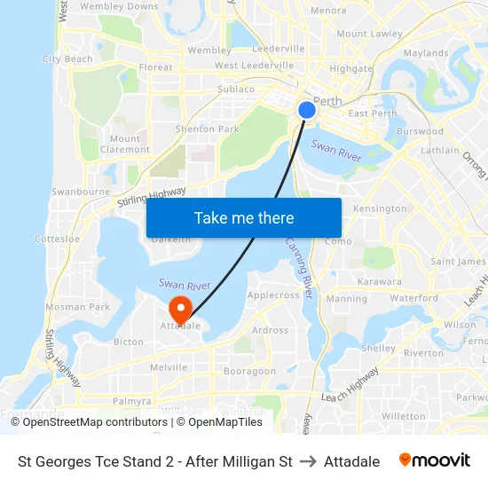 St Georges Tce Stand 2 - After Milligan St to Attadale map