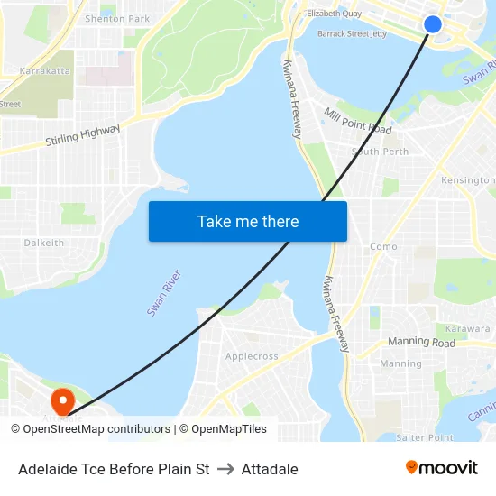 Adelaide Tce Before Plain St to Attadale map