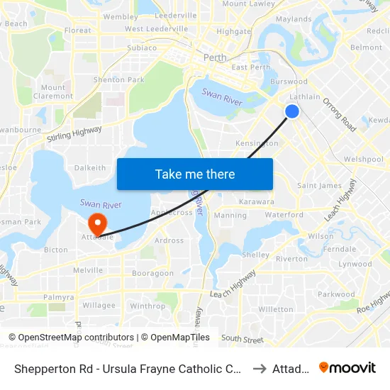 Shepperton Rd - Ursula Frayne Catholic Coll Sen to Attadale map
