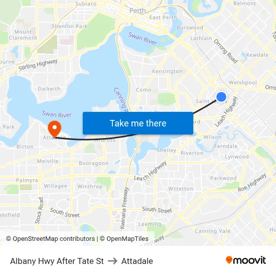 Albany Hwy After Tate St to Attadale map