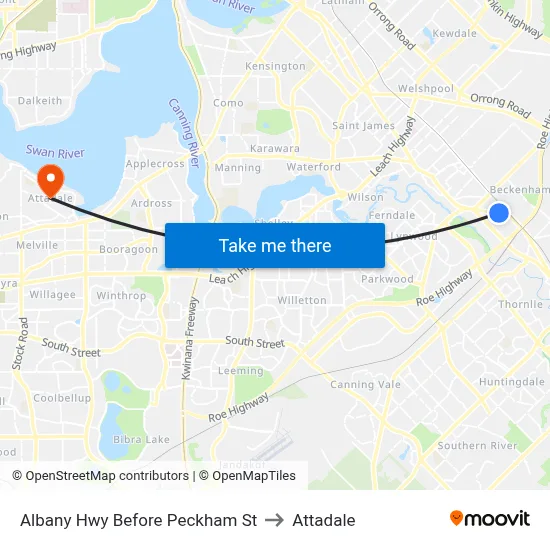 Albany Hwy Before Peckham St to Attadale map