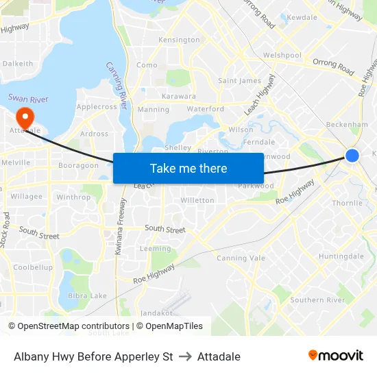 Albany Hwy Before Apperley St to Attadale map