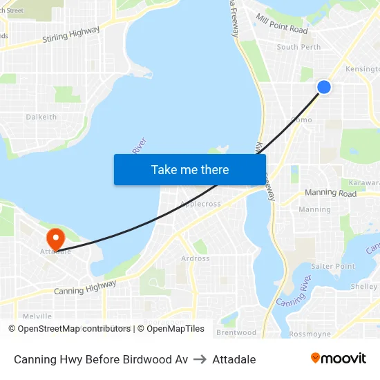 Canning Hwy Before Birdwood Av to Attadale map