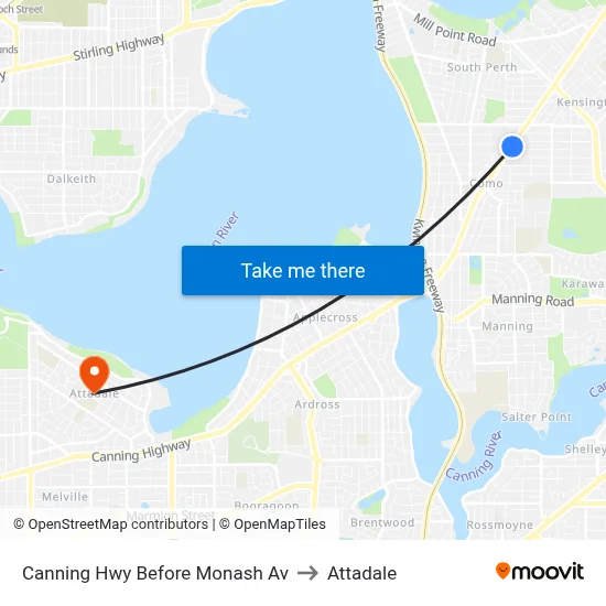 Canning Hwy Before Monash Av to Attadale map