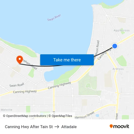 Canning Hwy After Tain St to Attadale map