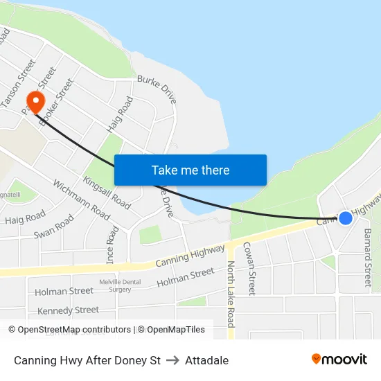 Canning Hwy After Doney St to Attadale map