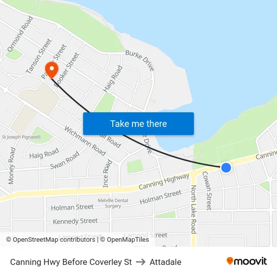 Canning Hwy Before Coverley St to Attadale map