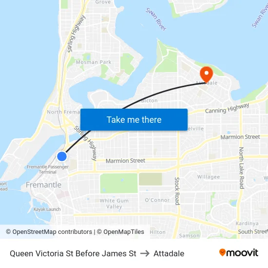 Queen Victoria St Before James St to Attadale map