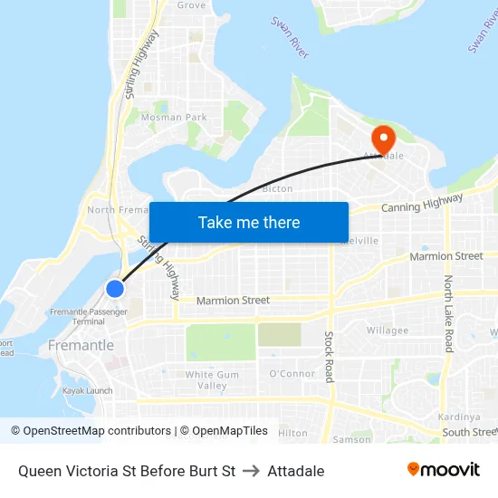 Queen Victoria St Before Burt St to Attadale map