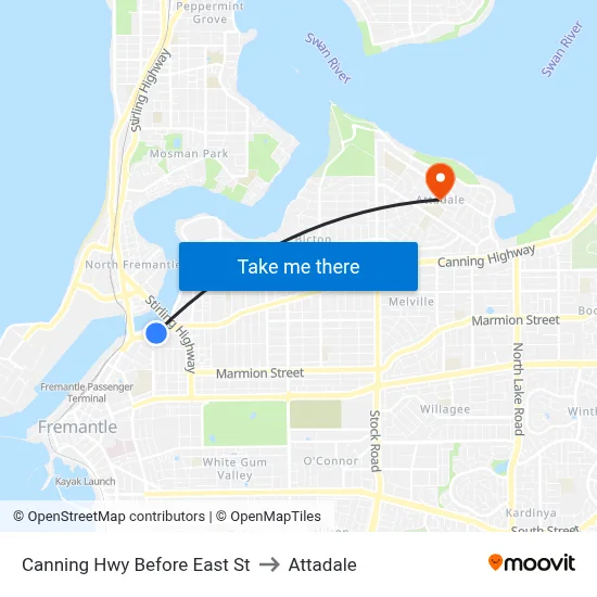 Canning Hwy Before East St to Attadale map