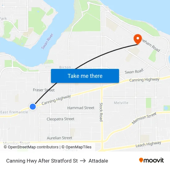 Canning Hwy After Stratford St to Attadale map