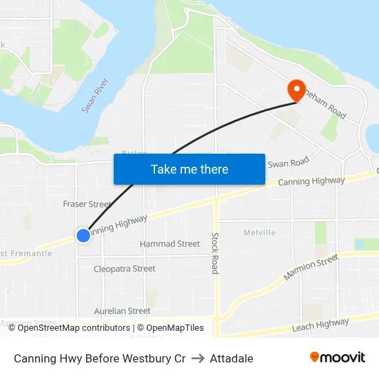 Canning Hwy Before Westbury Cr to Attadale map