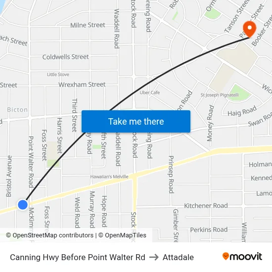Canning Hwy Before Point Walter Rd to Attadale map