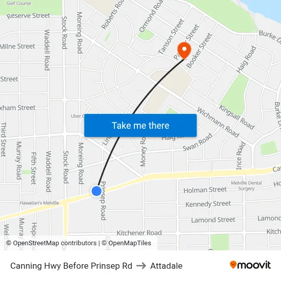 Canning Hwy Before Prinsep Rd to Attadale map