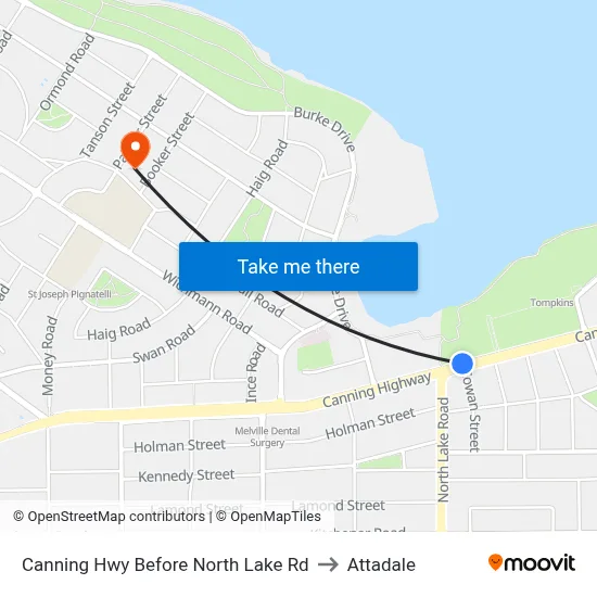 Canning Hwy Before North Lake Rd to Attadale map