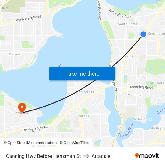 Canning Hwy Before Hensman St to Attadale map