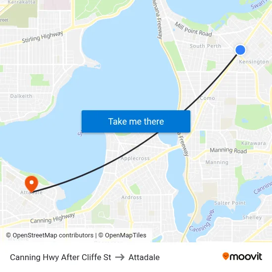 Canning Hwy After Cliffe St to Attadale map
