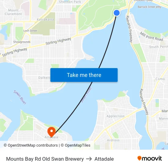 Mounts Bay Rd Old Swan Brewery to Attadale map