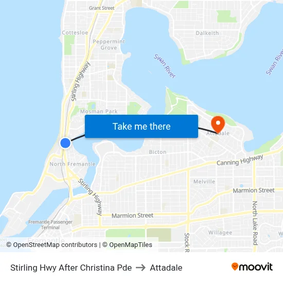 Stirling Hwy After Christina Pde to Attadale map