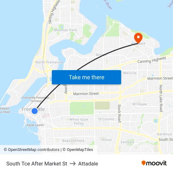 South Tce After Market St to Attadale map