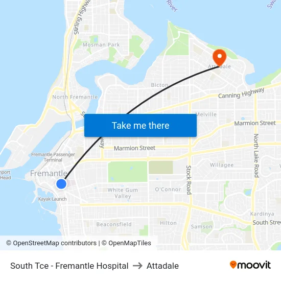 South Tce - Fremantle Hospital to Attadale map
