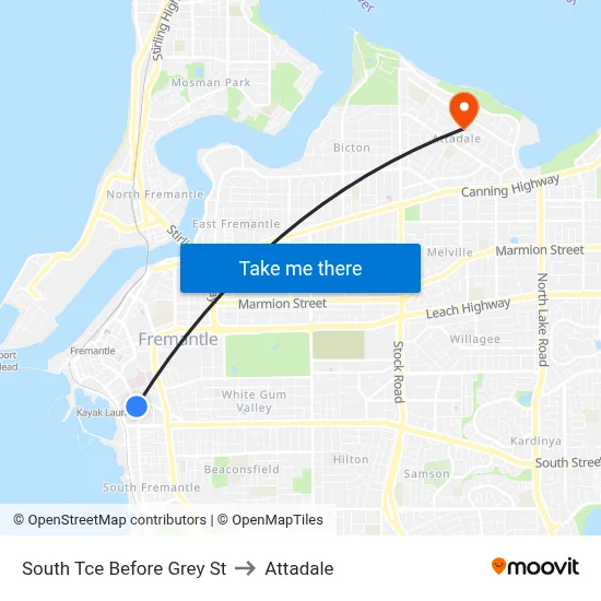 South Tce Before Grey St to Attadale map