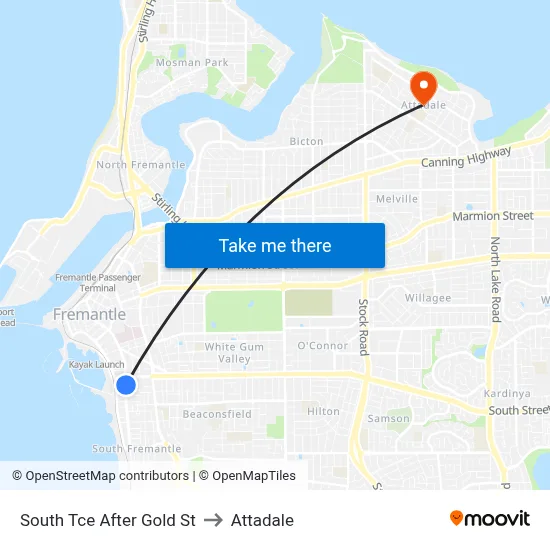 South Tce After Gold St to Attadale map