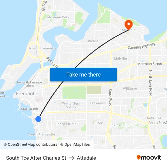 South Tce After Charles St to Attadale map
