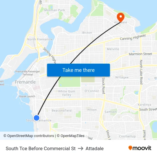 South Tce Before Commercial St to Attadale map