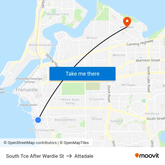 South Tce After Wardie St to Attadale map