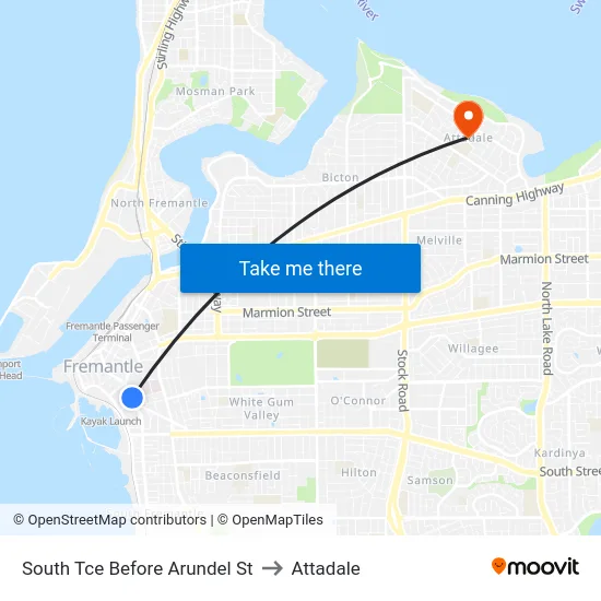 South Tce Before Arundel St to Attadale map
