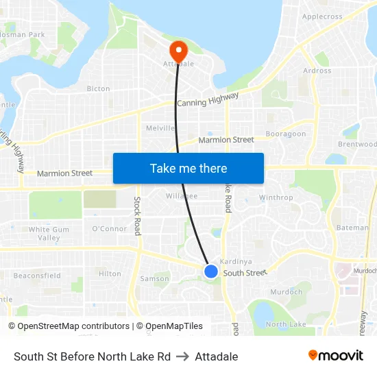 South St Before North Lake Rd to Attadale map