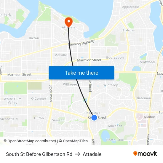 South St Before Gilbertson Rd to Attadale map