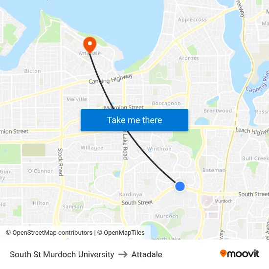 South St Murdoch University to Attadale map