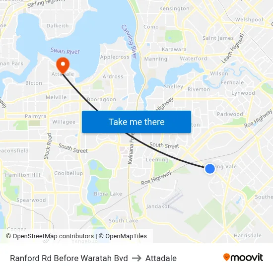 Ranford Rd Before Waratah Bvd to Attadale map