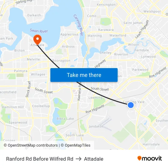 Ranford Rd Before Wilfred Rd to Attadale map