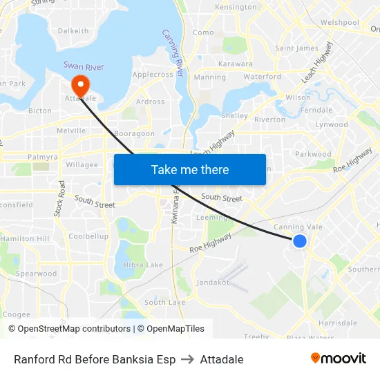 Ranford Rd Before Banksia Esp to Attadale map