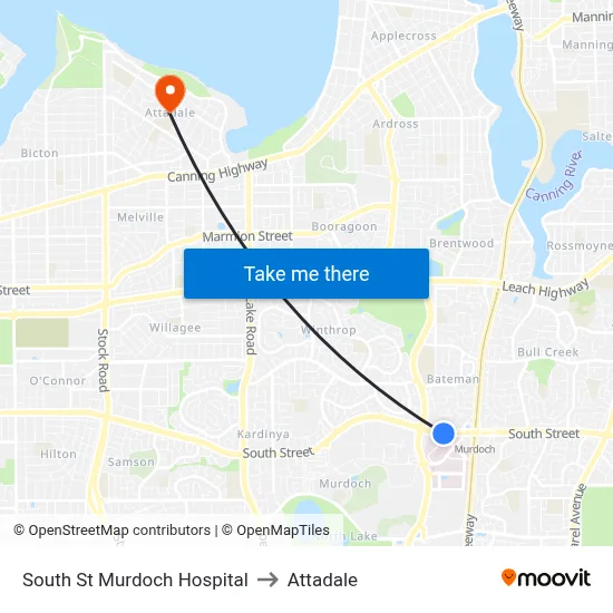 South St Murdoch Hospital to Attadale map