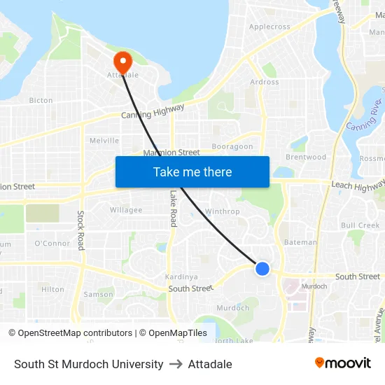 South St Murdoch University to Attadale map