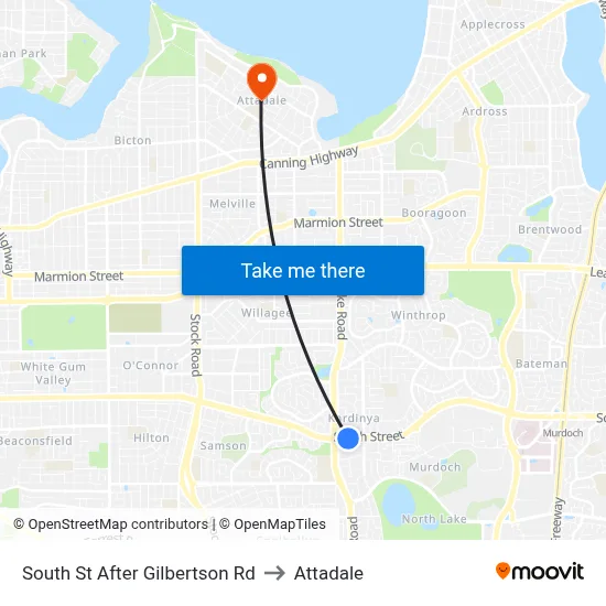South St After Gilbertson Rd to Attadale map
