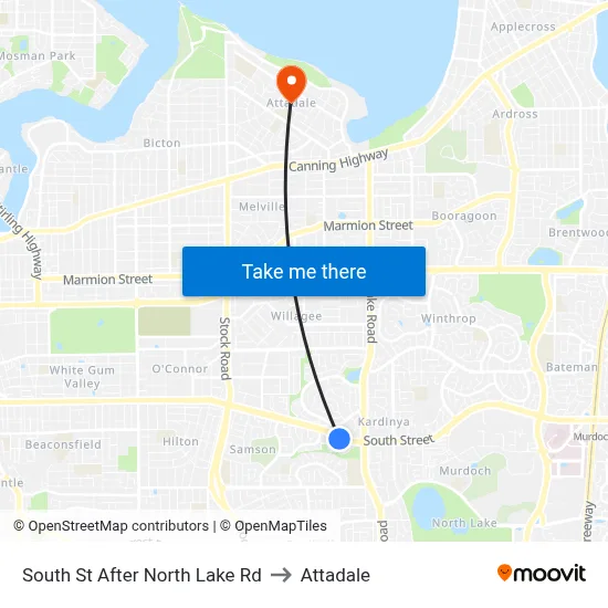 South St After North Lake Rd to Attadale map