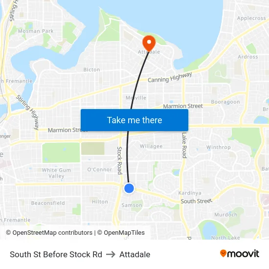 South St Before Stock Rd to Attadale map