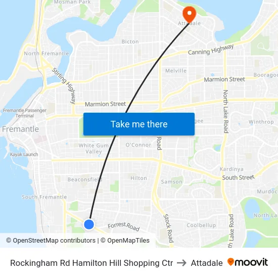 Rockingham Rd Hamilton Hill Shopping Ctr to Attadale map