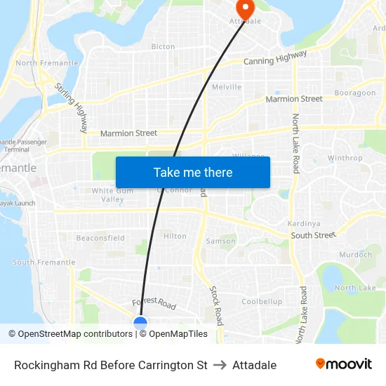 Rockingham Rd Before Carrington St to Attadale map