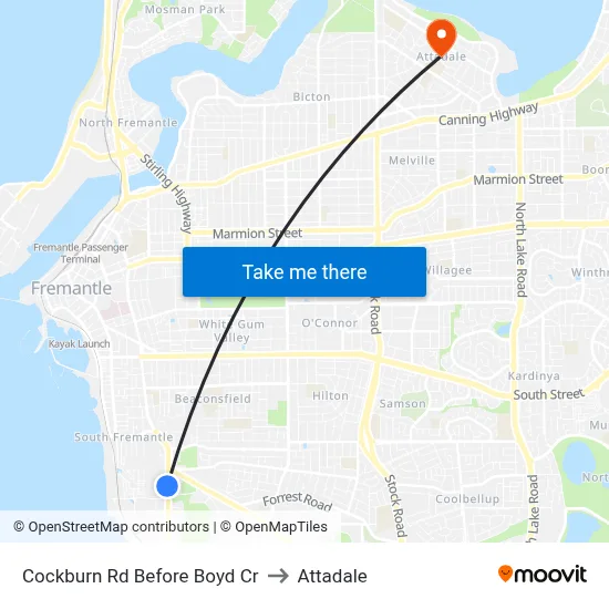Cockburn Rd Before Boyd Cr to Attadale map